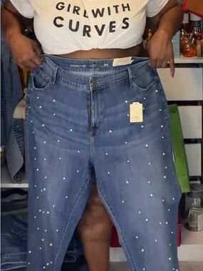 Saint John's Bay Active Blue Straight-Leg Jeans with Pearl Studs